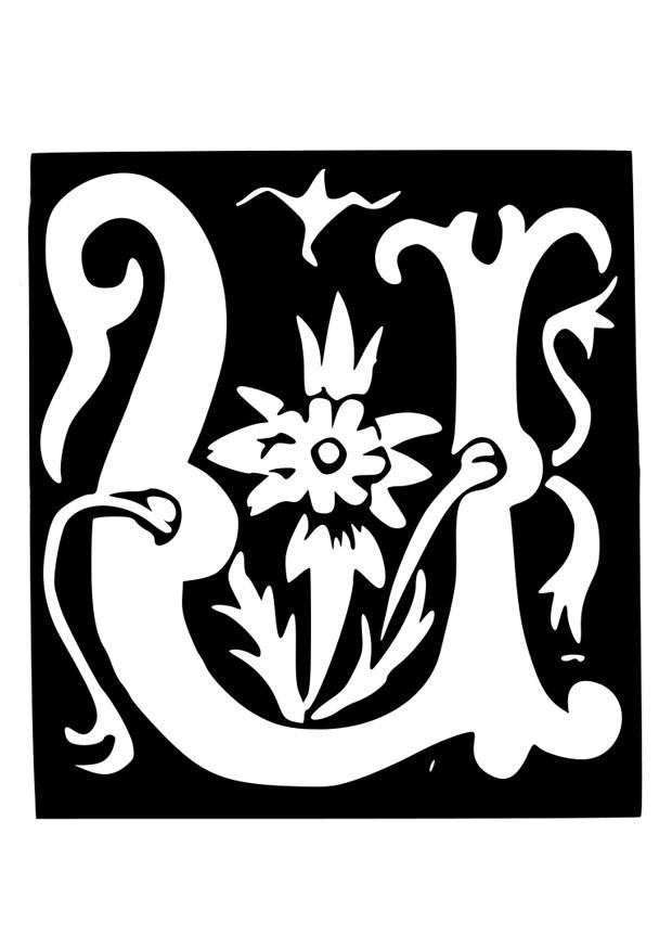 Kleurplaat decoratieve letter - u