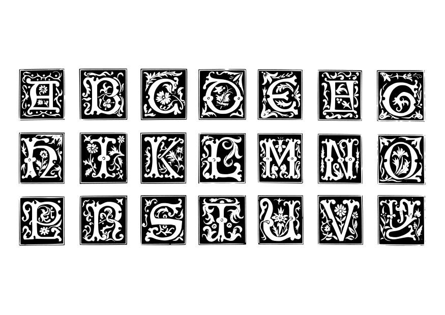 Kleurplaat decoratieve letters