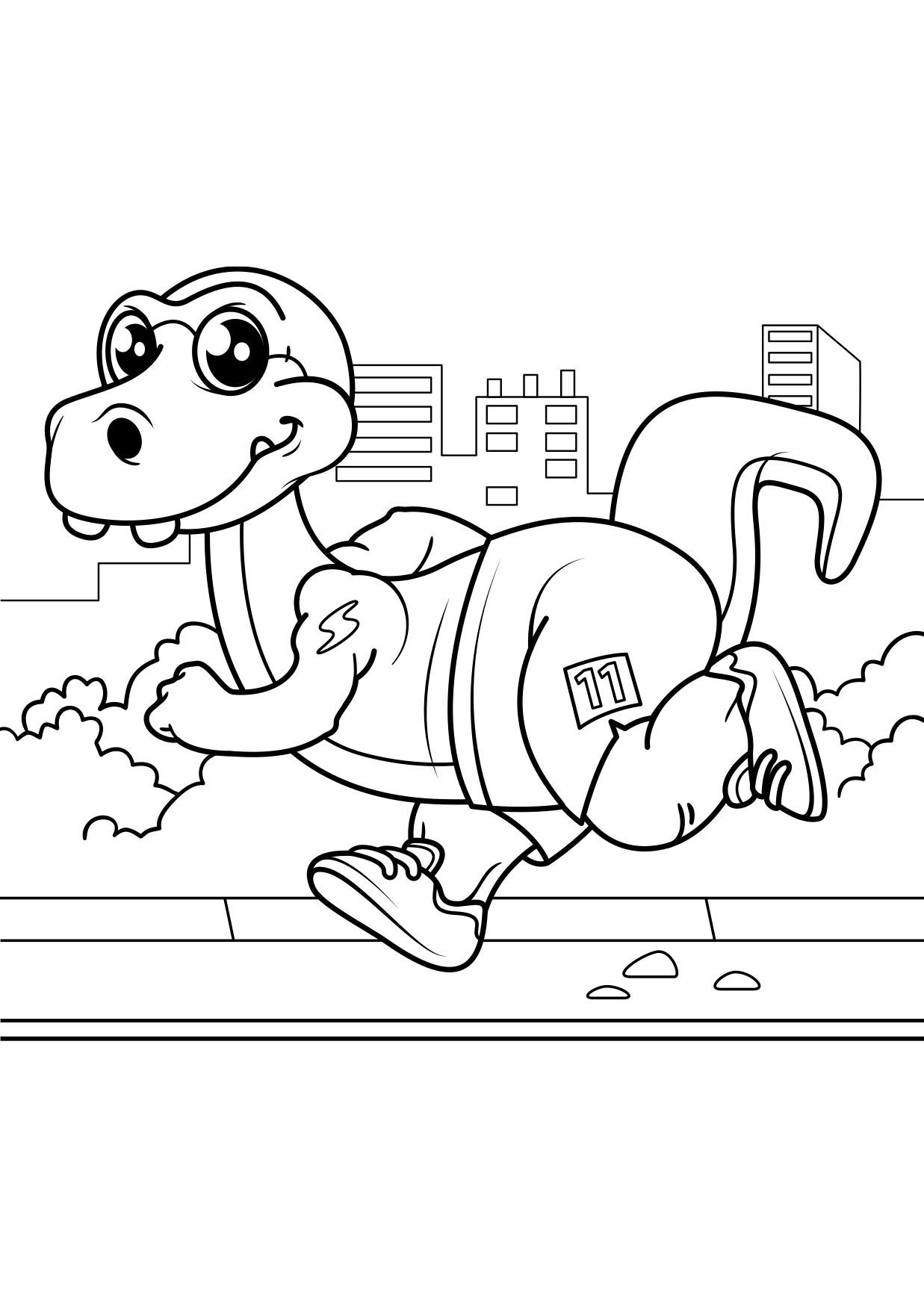 Kleurplaat dinosaurus gaat joggen