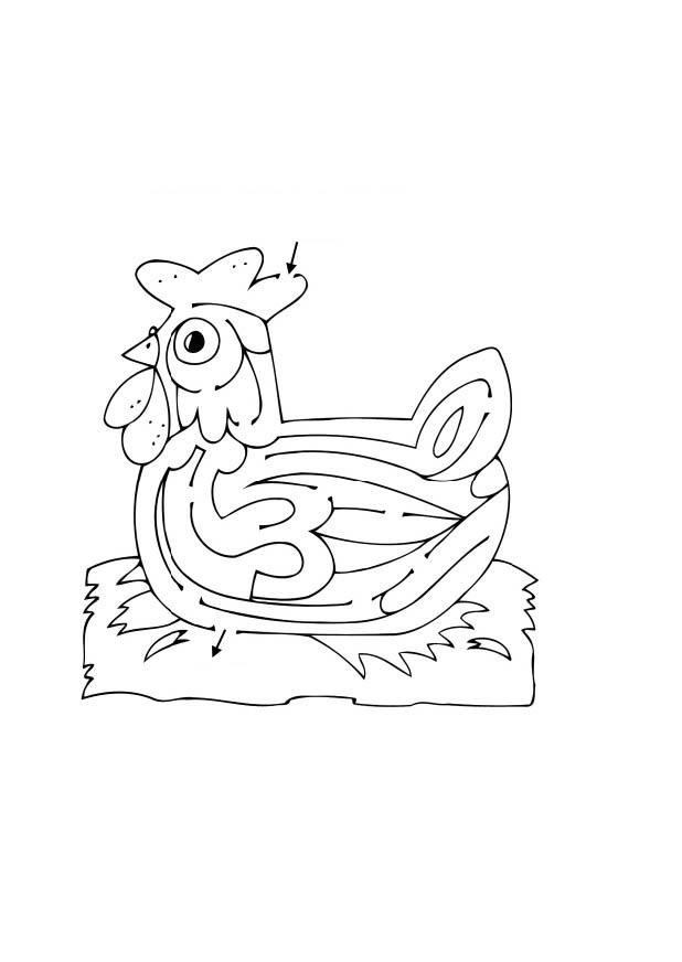 Kleurplaat doolhof - hen