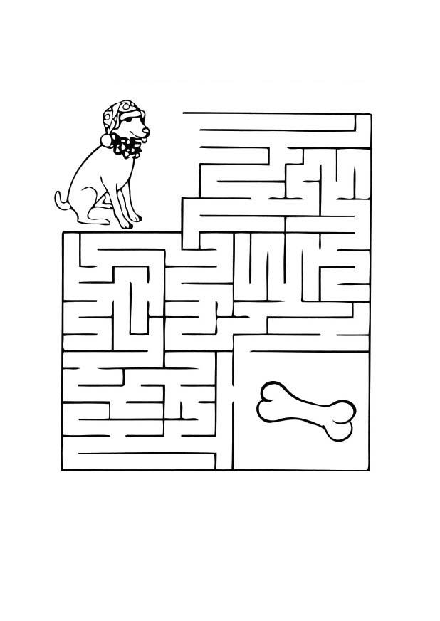 Kleurplaat doolhof - hond