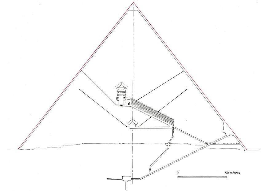 Kleurplaat doorsnede piramide cheops in gizeh