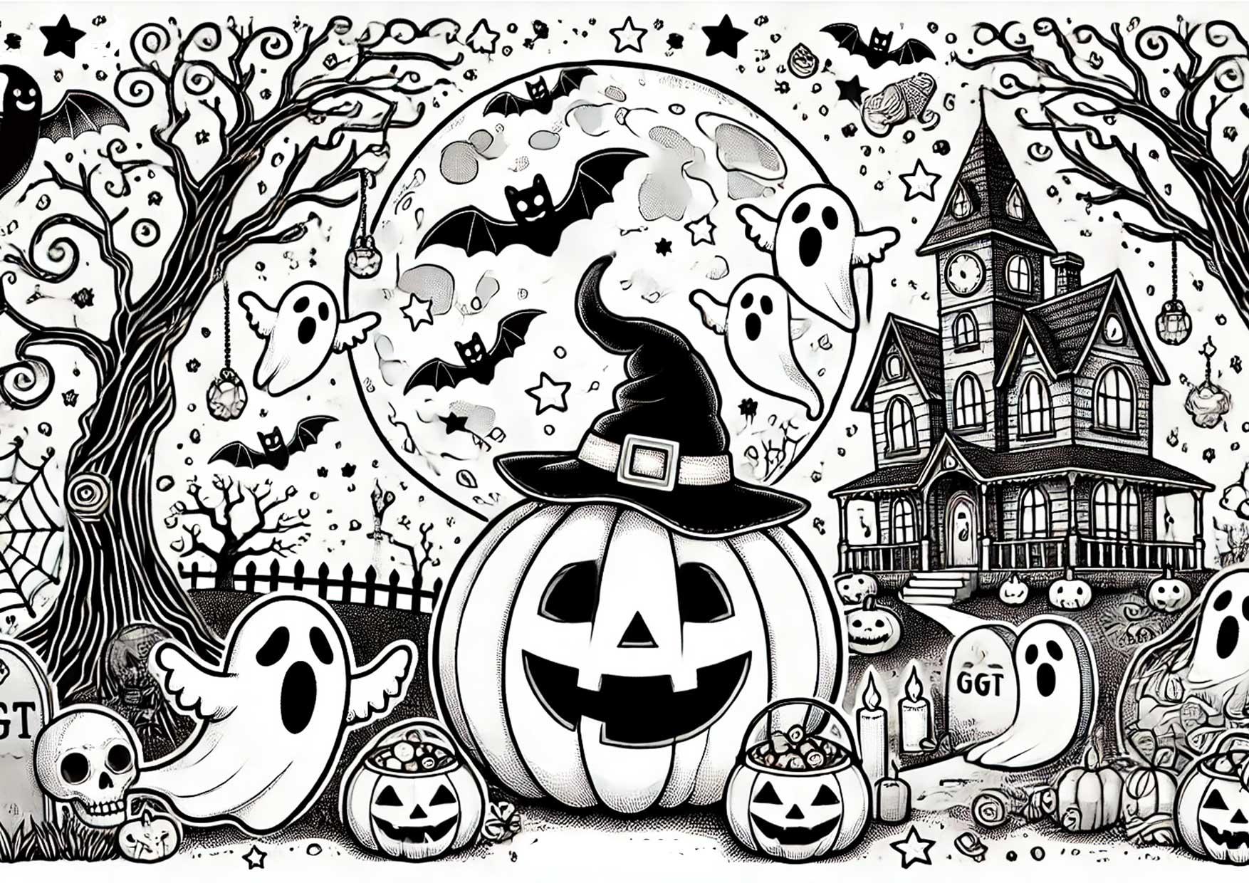 Kleurplaat halloween-griezelen