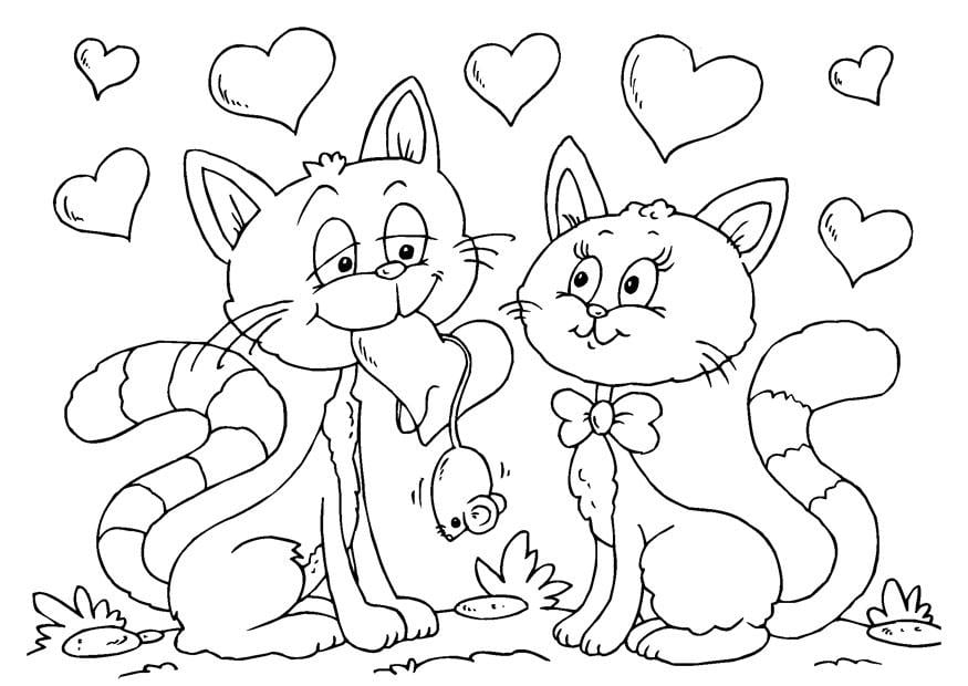 Kleurplaat katten valentijn