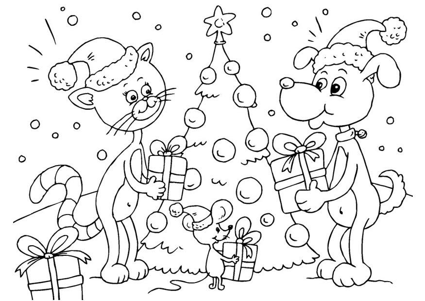 Kleurplaat kerst voor dieren