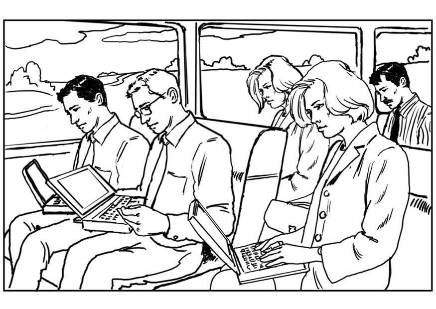 Kleurplaat laptop op de trein