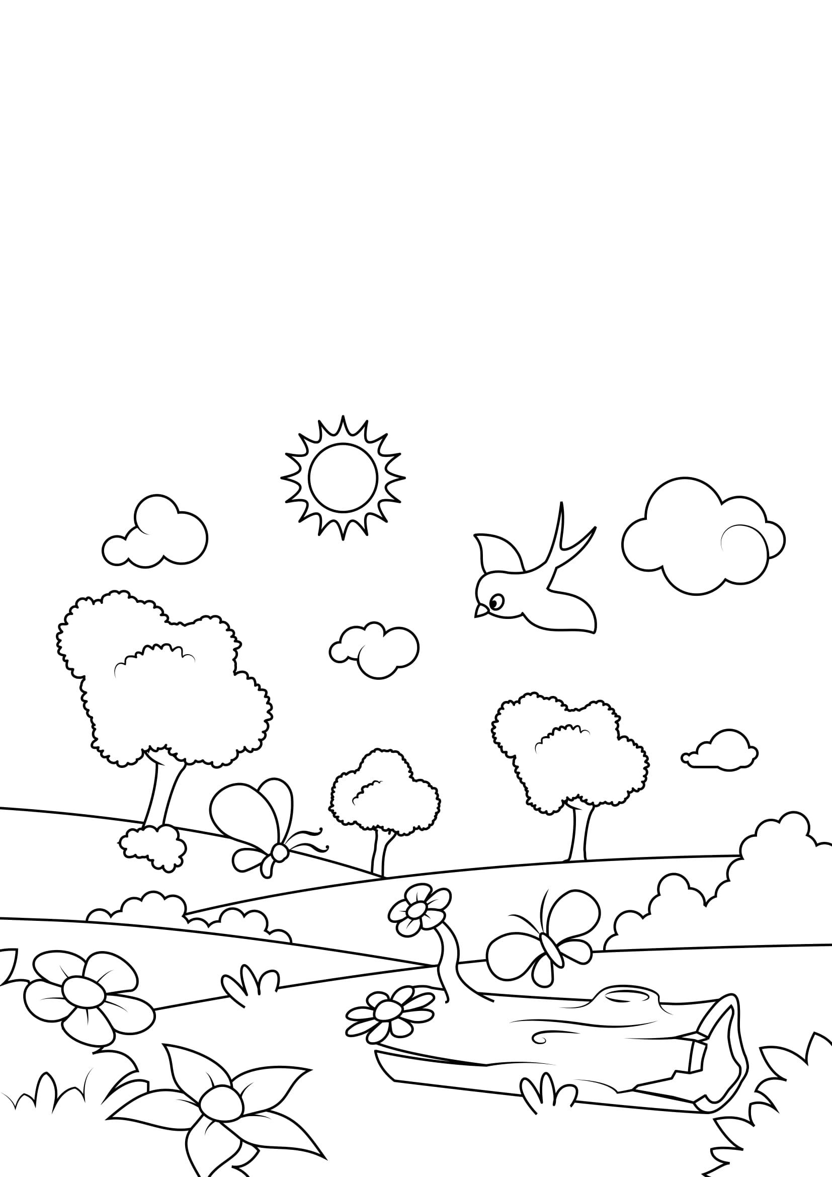 Kleurplaat lente in het bos