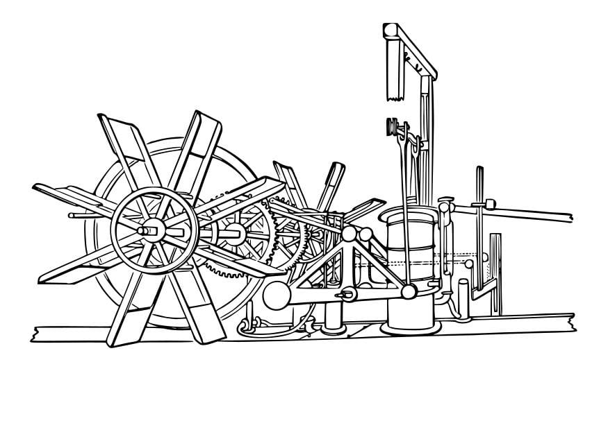 Kleurplaat machine van stoomboot