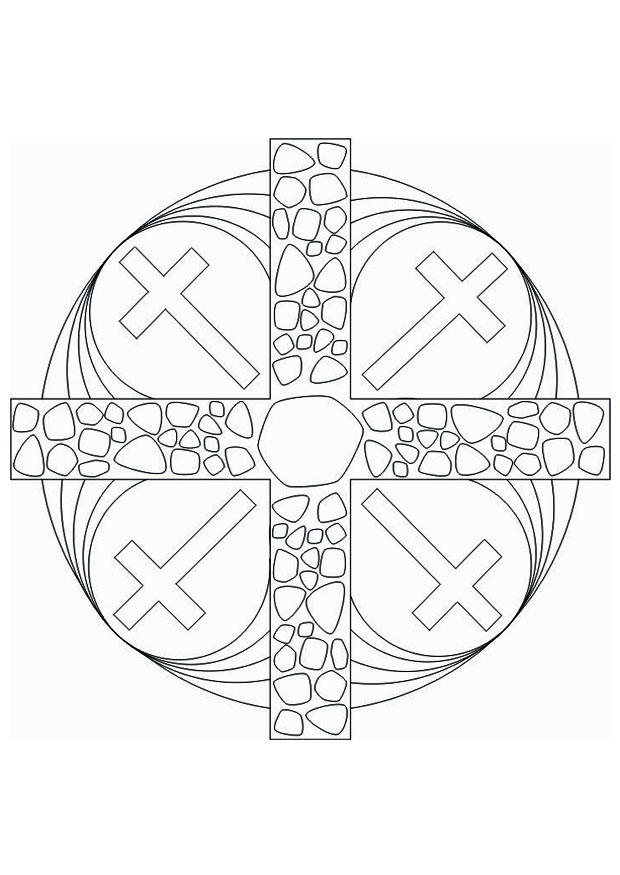 Kleurplaat mandala kruis