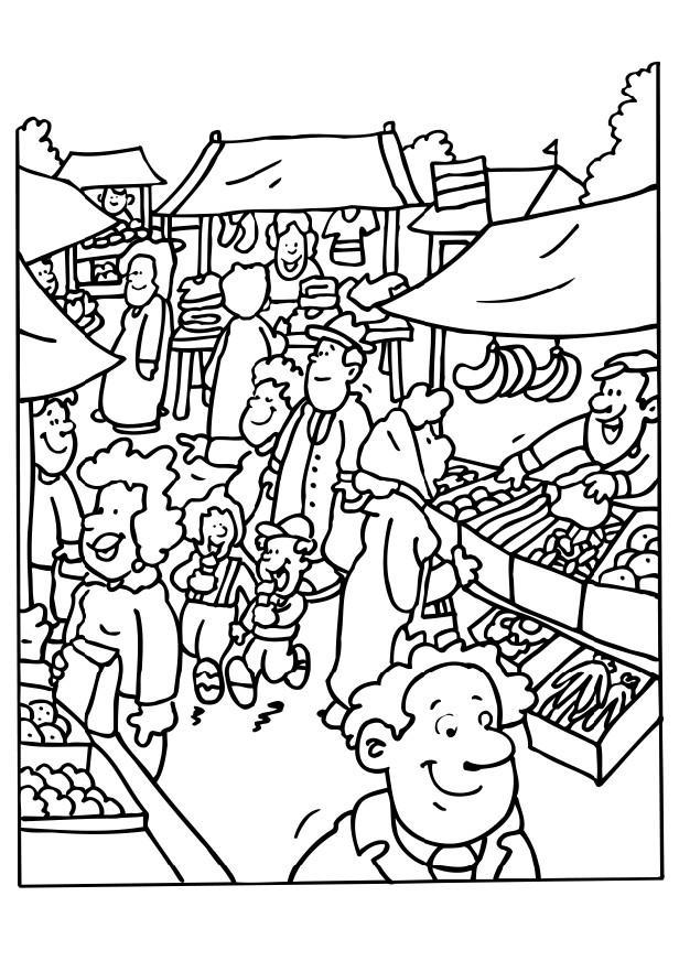 Kleurplaat marktkramer