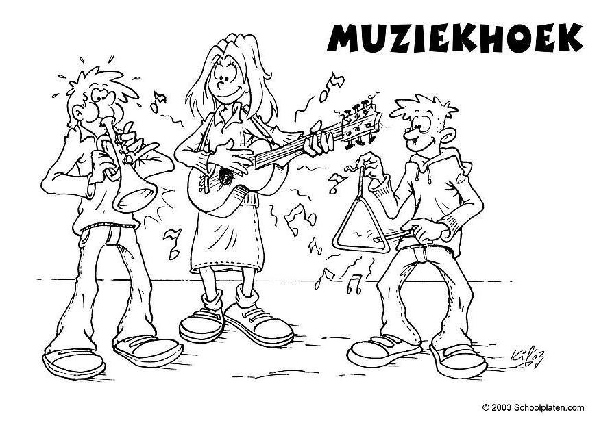 Kleurplaat muziekhoek