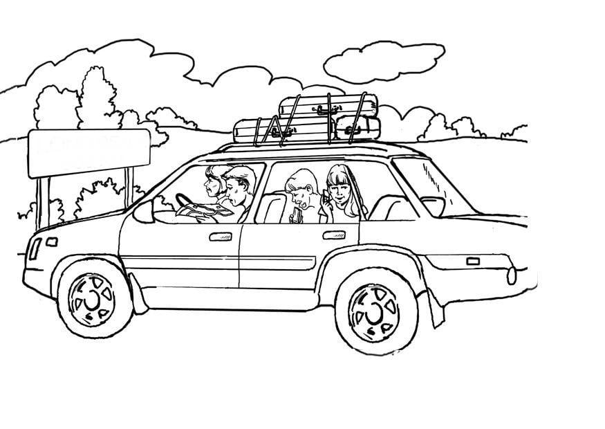Kleurplaat op vakantie met de auto