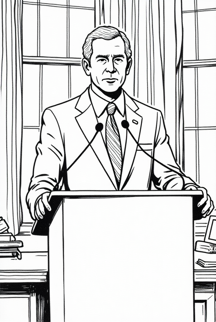 Kleurplaat president george w. bush geeft een speech
