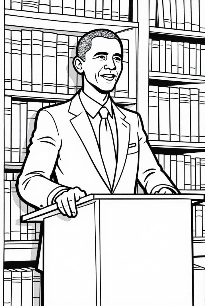 Kleurplaat president obama geeft een lezing