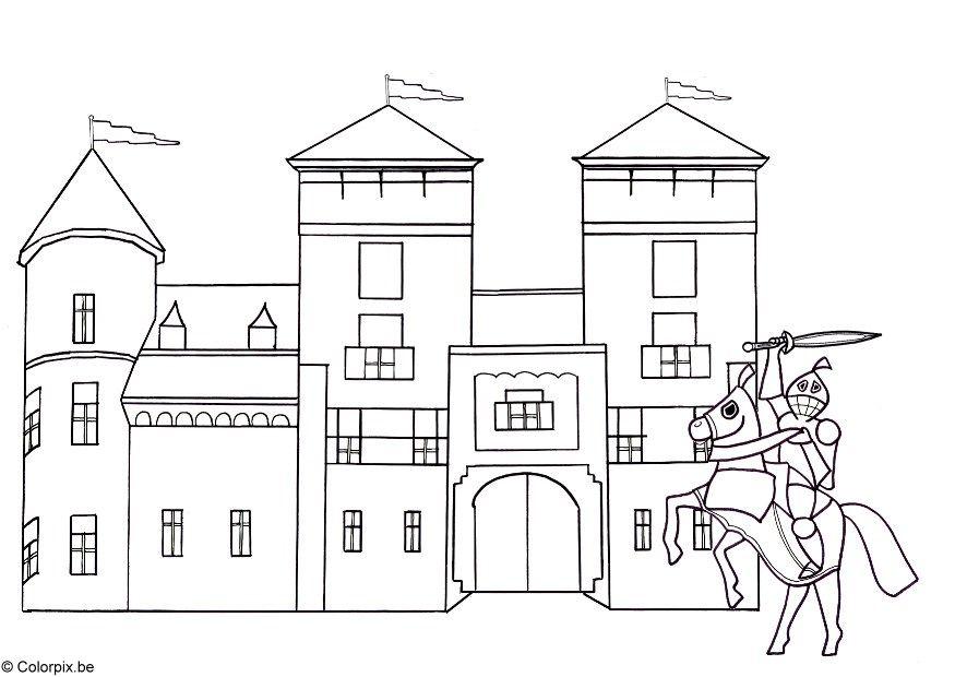 Kleurplaat ridder en kasteel