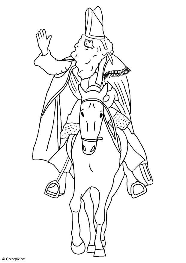 Kleurplaat sinterklaas op zijn paard