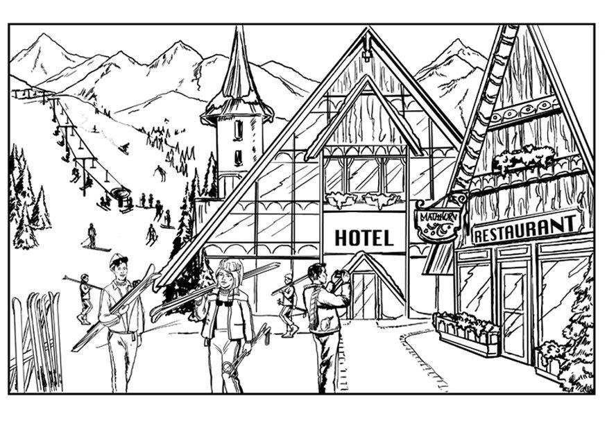 Kleurplaat skiA«n - chalet