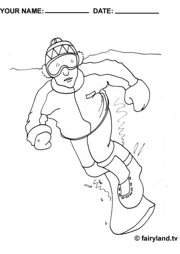 Kleurplaat snowboarden