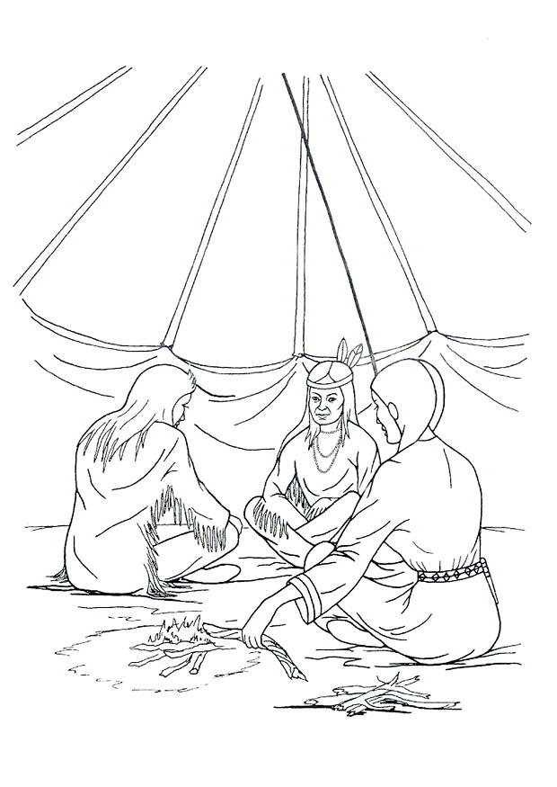 Kleurplaat thuis in de tipi