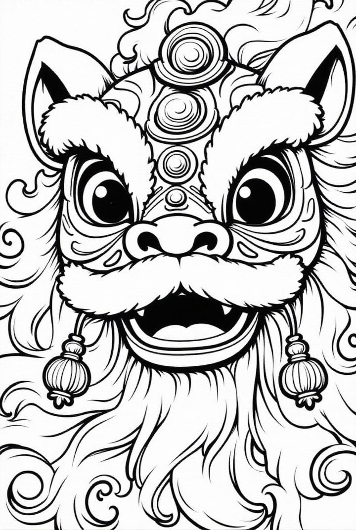 Kleurplaat traditioneel chinees drakenmasker