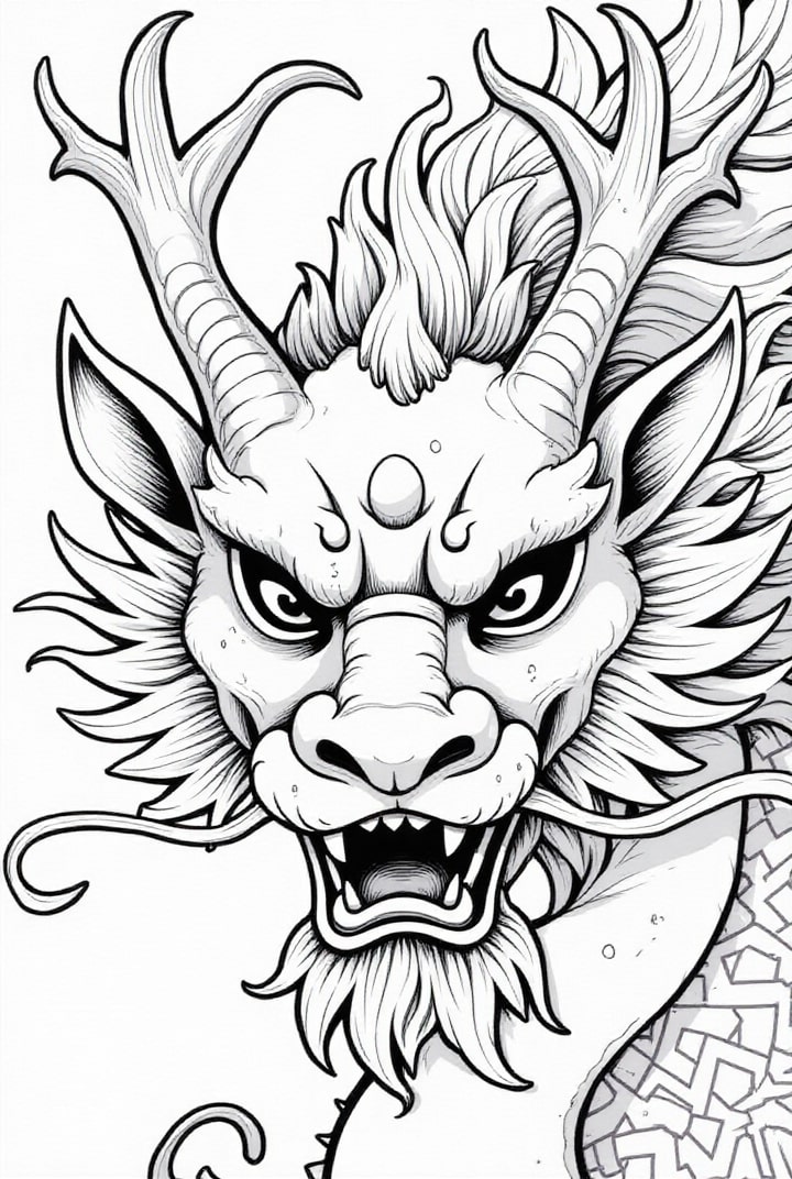 Kleurplaat traditioneel chinese draak