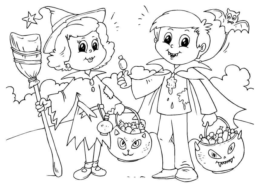 Kleurplaat trick or treat