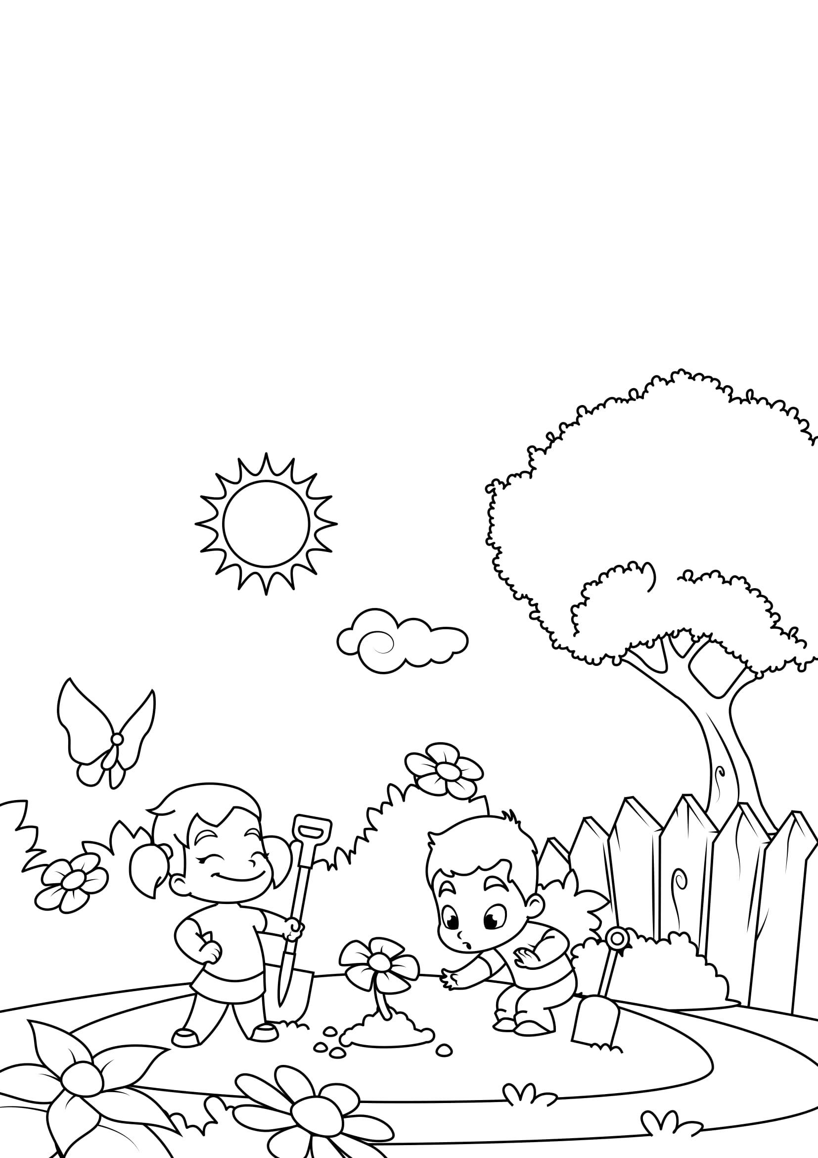lente, tuinieren Kleurplaat lente, tuinieren