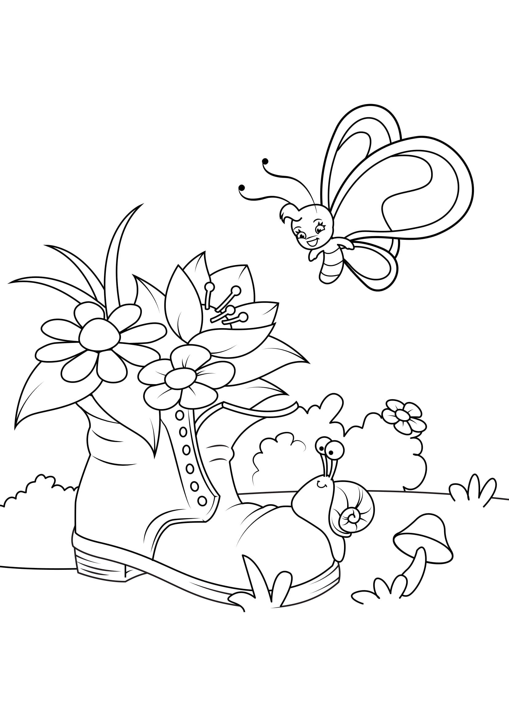 lente, vlinder in de tuin Kleurplaat lente, vlinder in de tuin