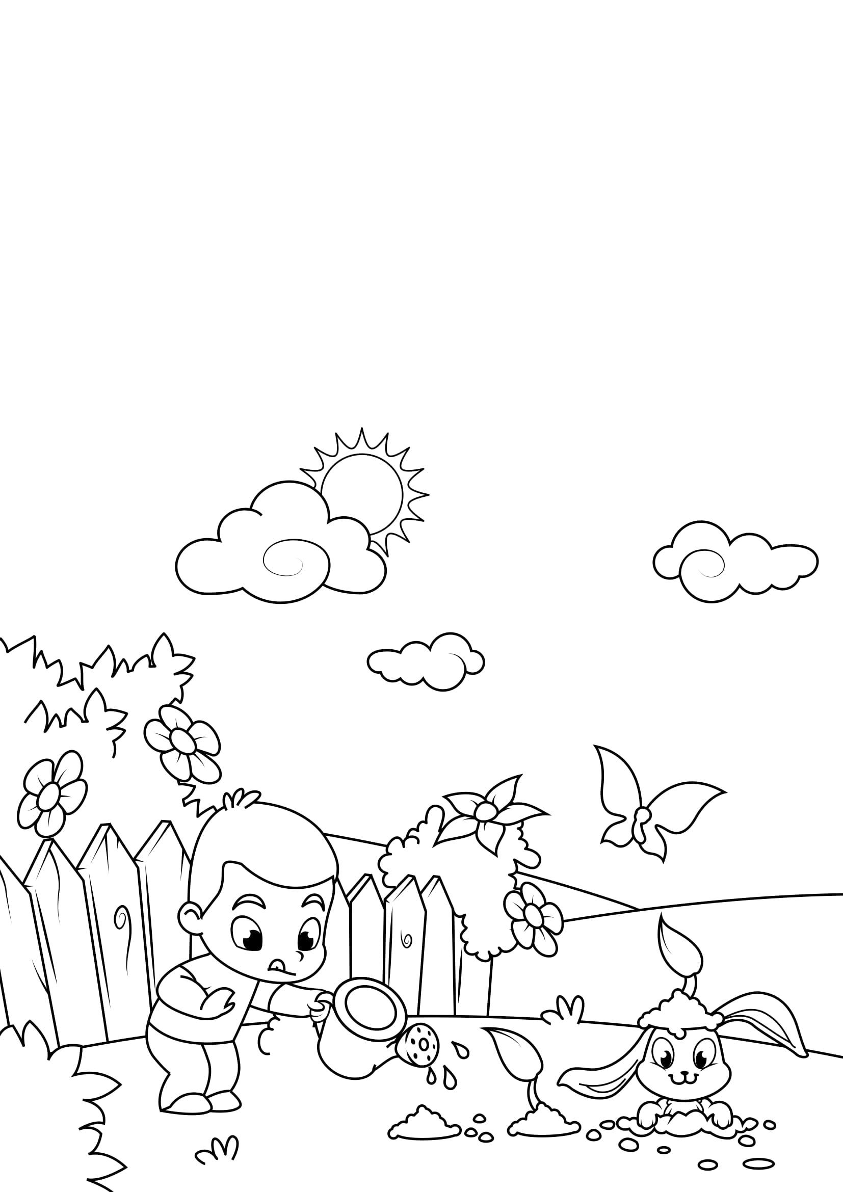 lente, werken in de tuin Kleurplaat lente, werken in de tuin