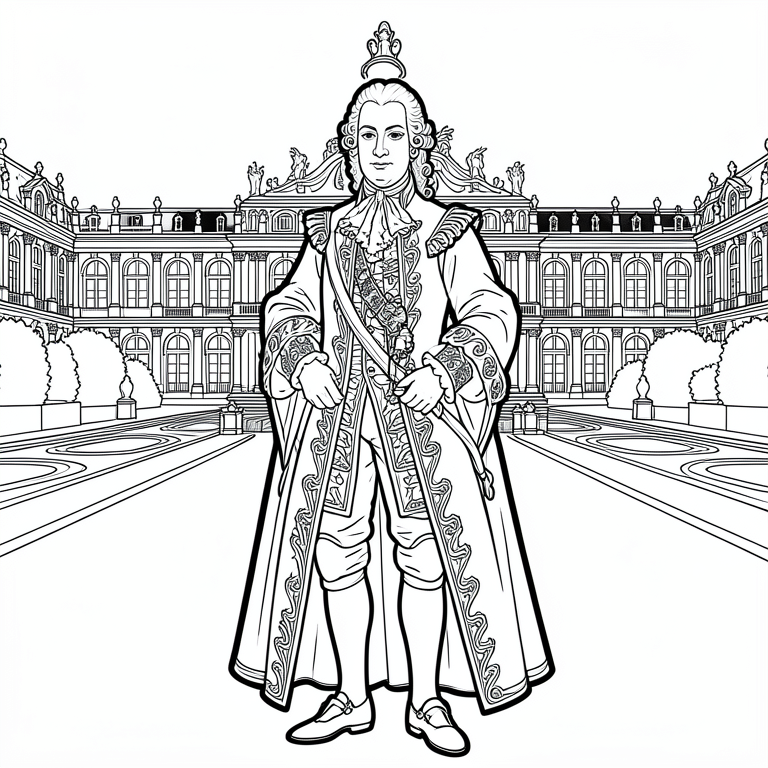 louis xiv voor zijn paleis van versailles Kleurplaat louis xiv voor zijn paleis van versailles