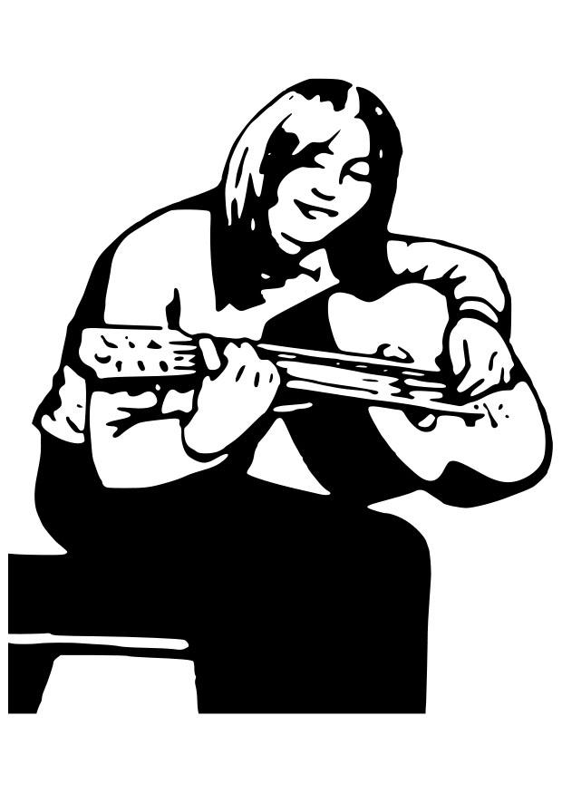 meisje met guitaar Kleurplaat meisje met guitaar