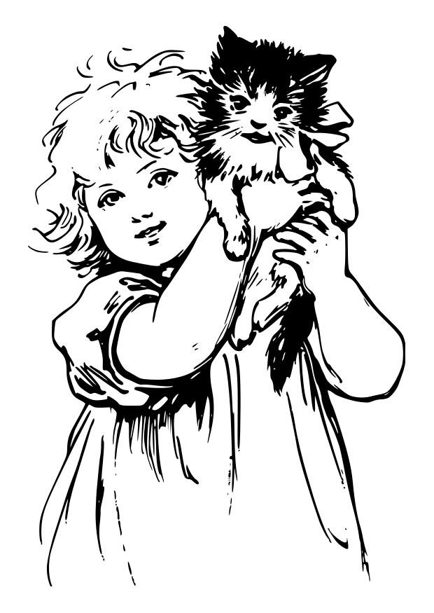 meisje met kat Kleurplaat meisje met kat
