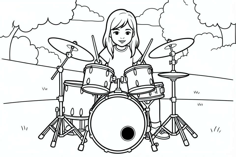 meisje op de drum Kleurplaat meisje op de drum