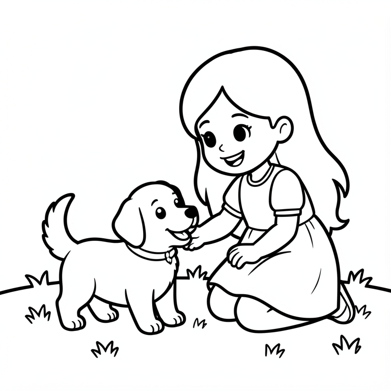 meisje speelt met hond Kleurplaat meisje speelt met hond