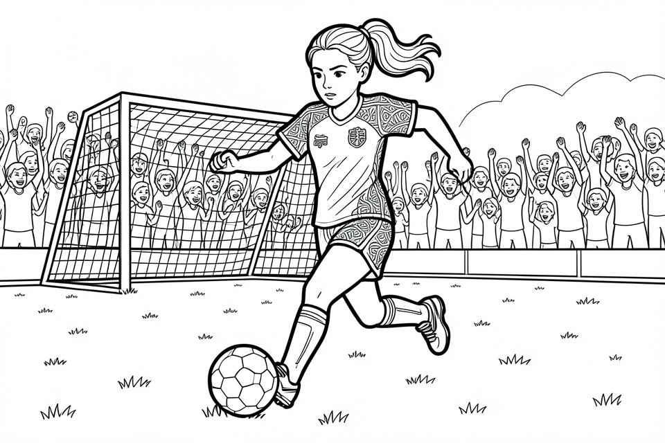 meisje speelt voetbal Kleurplaat meisje speelt voetbal
