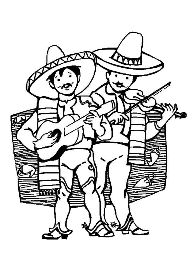 mexicaanse muzikanten Kleurplaat mexicaanse muzikanten
