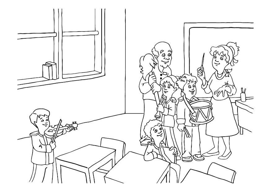 muziek in de klas Kleurplaat muziek in de klas