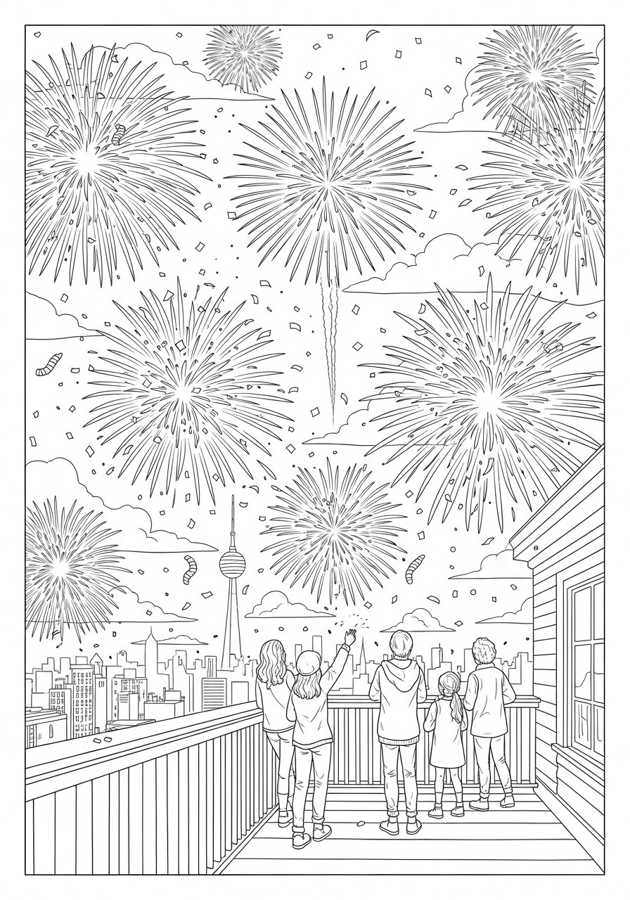 nieuwjaar vieren met vuurwerk Kleurplaat nieuwjaar vieren met vuurwerk