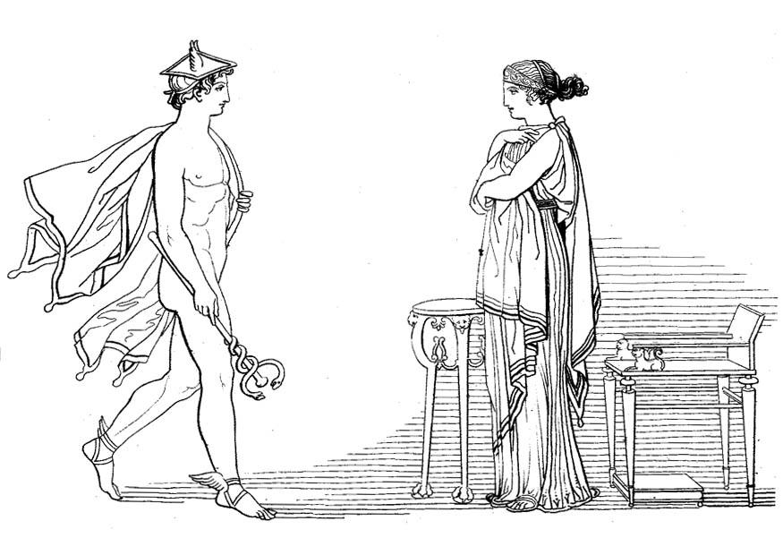 oddyseus - hermes beveelt calypso de vrijlating van oddyseus Kleurplaat oddyseus - hermes beveelt calypso de vrijlating van oddyseus
