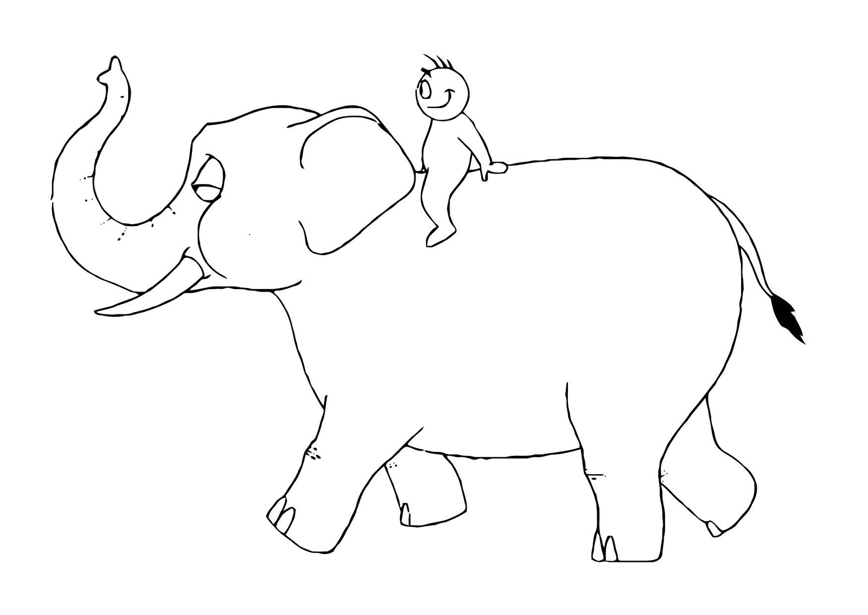 07b. olifant met persoon Kleurplaat 07b. olifant met persoon