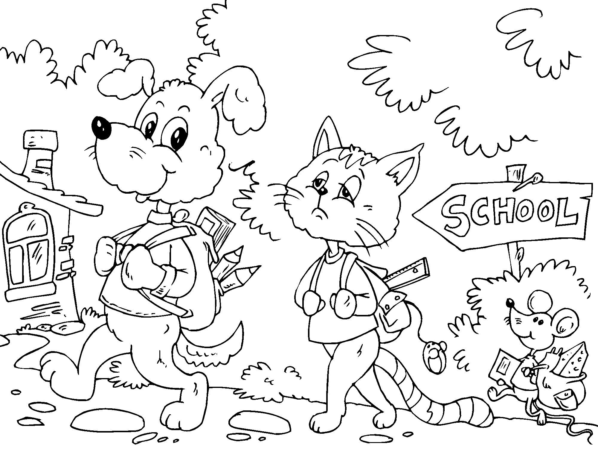 op weg naar school Kleurplaat op weg naar school