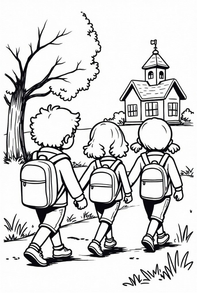 op weg naar school Kleurplaat op weg naar school