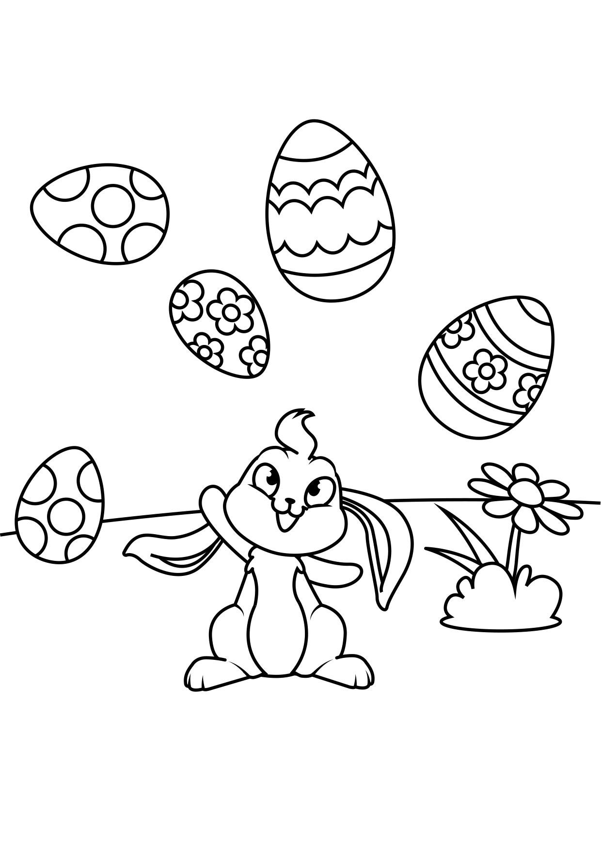 paashaas speelt met paaseieren Kleurplaat paashaas speelt met paaseieren