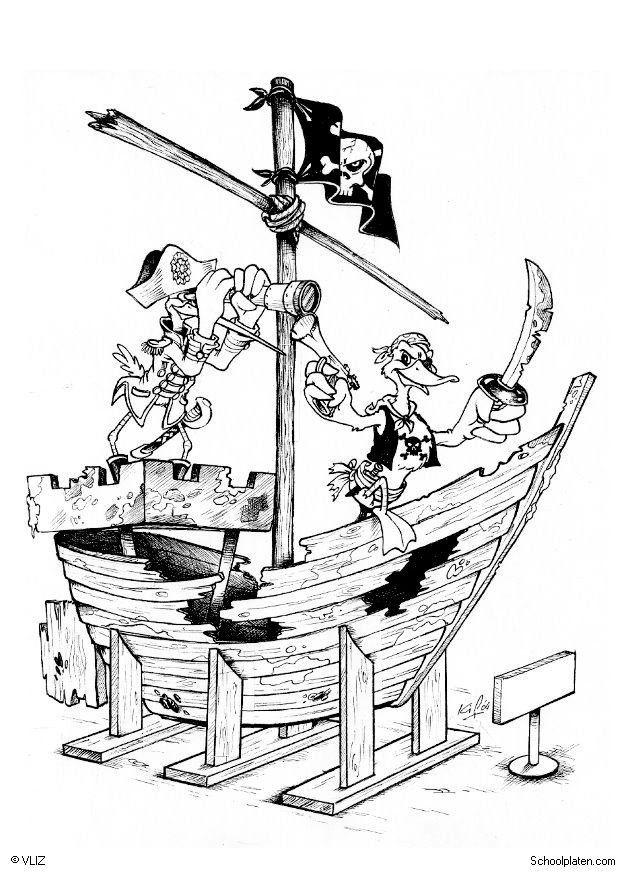 piraten - piratenschip Kleurplaat piraten - piratenschip