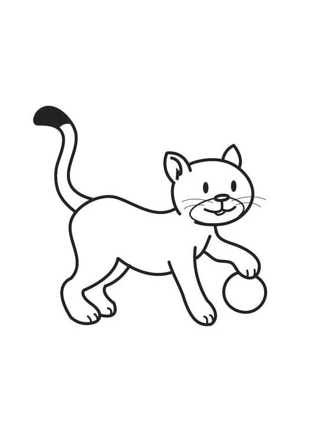poes met bal Kleurplaat poes met bal