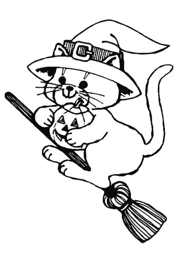 poes op bezem Kleurplaat poes op bezem
