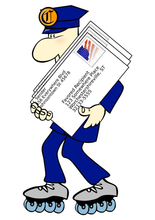 postbode op skeelers Afbeelding postbode op skeelers