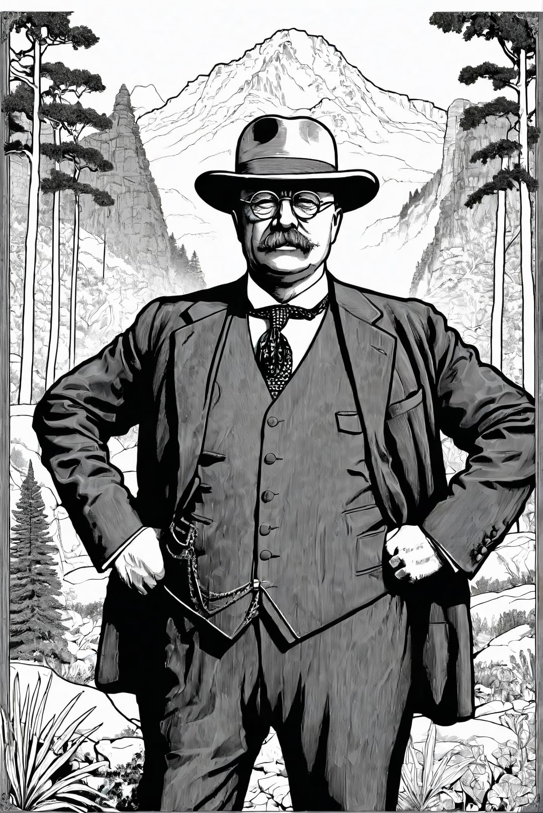president theodore roosevelt in een natuurpark Kleurplaat president theodore roosevelt in een natuurpark