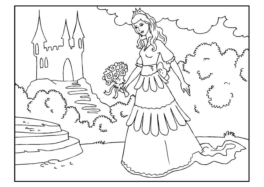 prinses met bloemen Kleurplaat prinses met bloemen