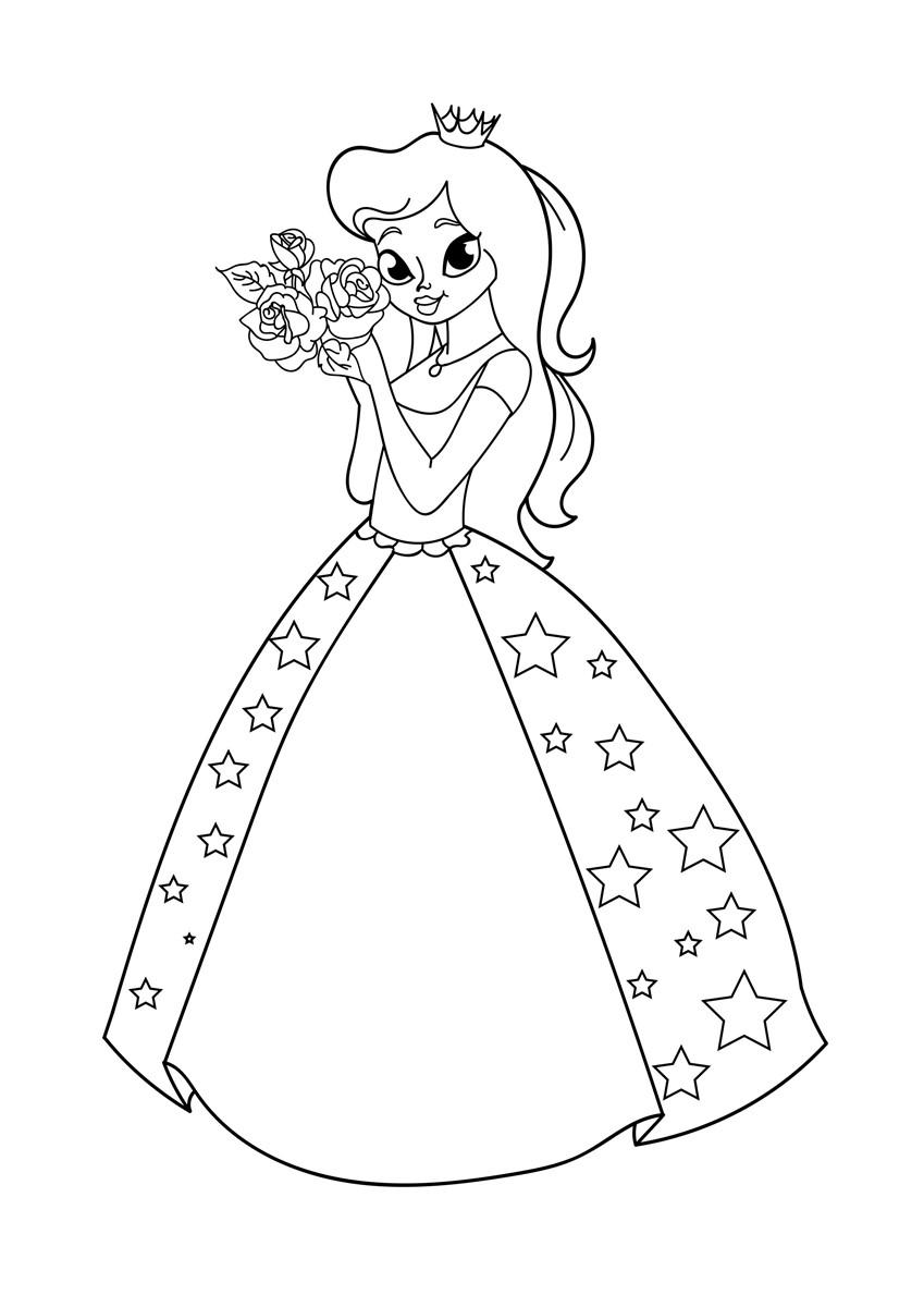 prinses met bloemen Kleurplaat prinses met bloemen